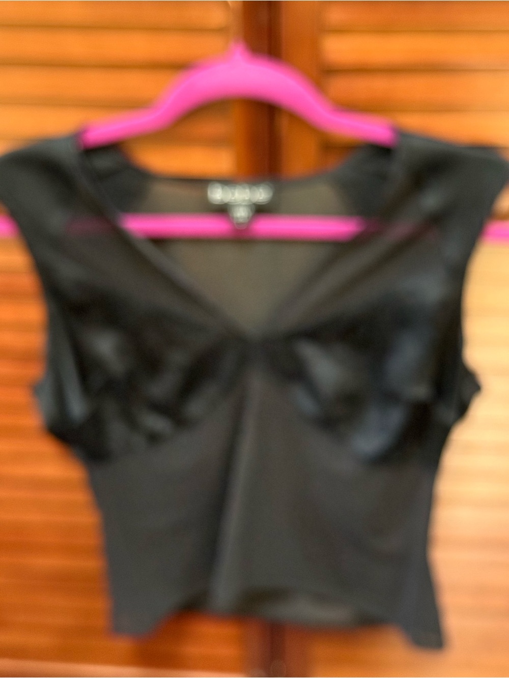 bebe Black V-Neck Top with Pink Accent